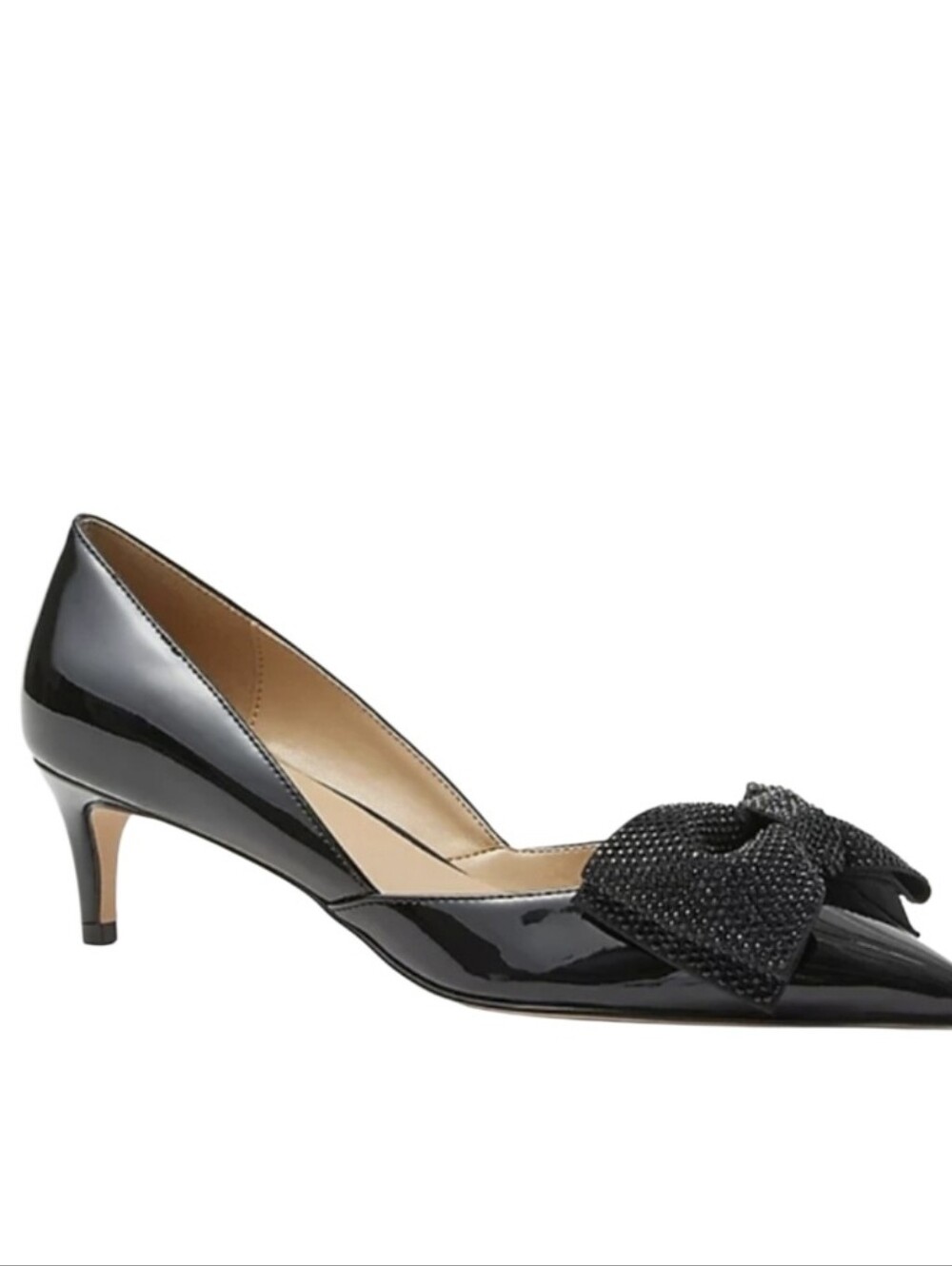 New! Ann Taylor Black Patent Leather D'orsay Crystal Bow Accent Pump Heels 7.